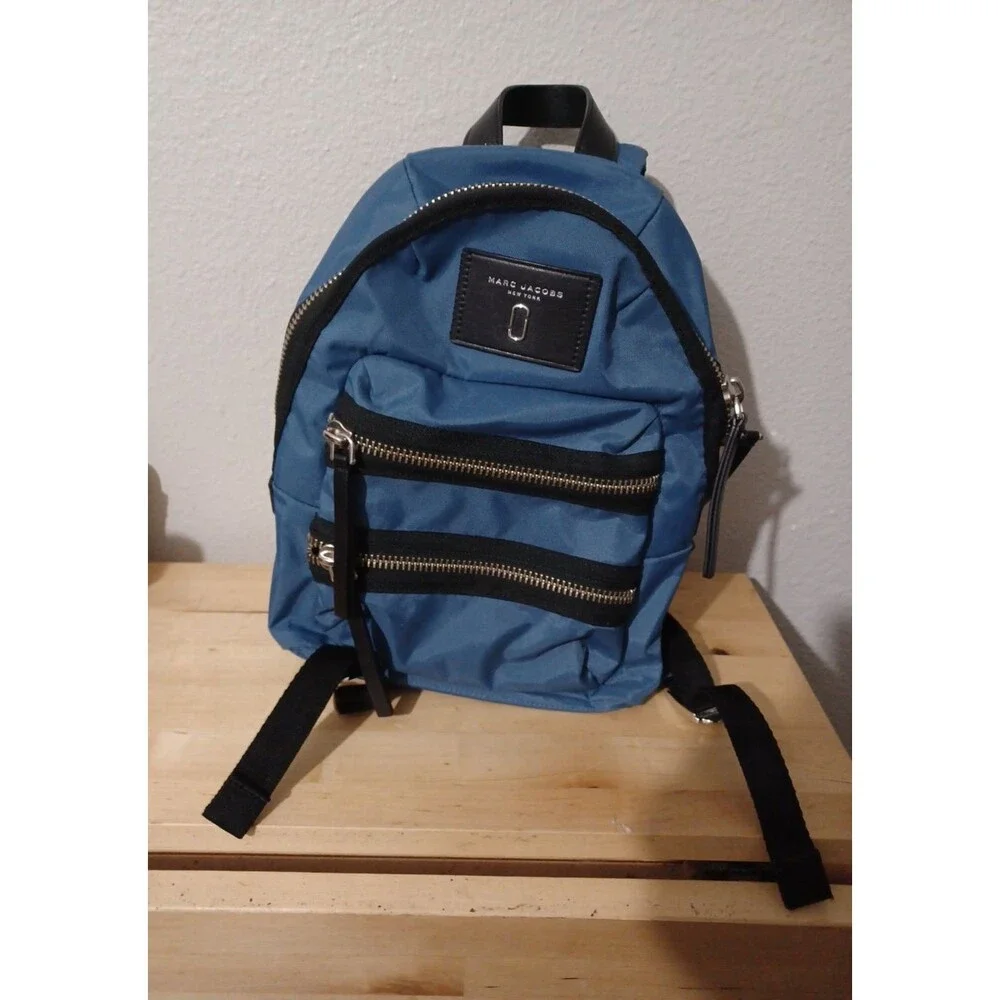 Marc Jacobs Womens Leather Trim Nylon Zip Backpack Black Blue
